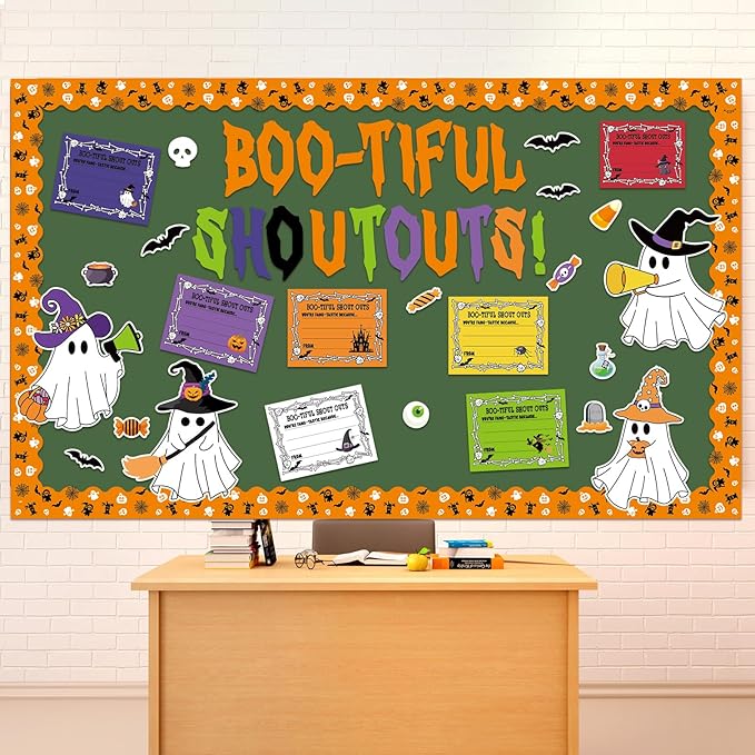 Epakh 87 Pcs Halloween Ghost Staff Shout Out Bulletin Board Set Boo-Tiful Ghost Pumpkin Shout Out Cutouts Appreciation and Recognition DIY Craft for Halloween School Classroom Office Door Wall Decor