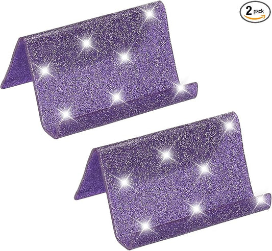 PATIKIL Business Card Holder for Desk, 2Pcs Acrylic Business Card Holders Shine Card Stand Organizer Cards Display for Office Exhibition, Purple