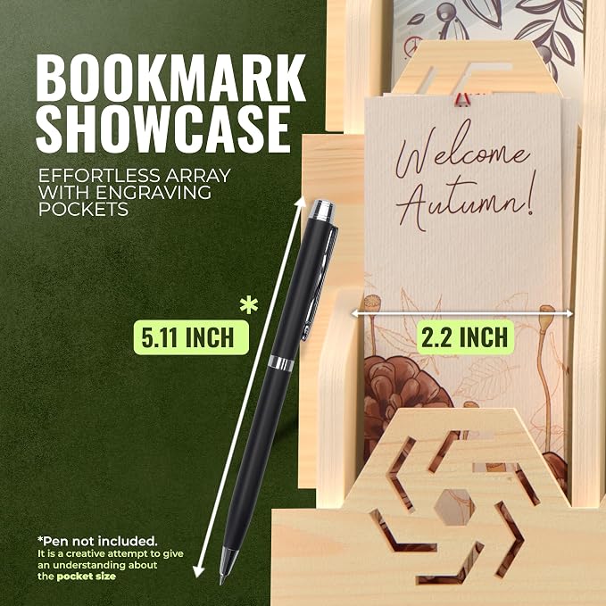 HOTCAN Bookmark Holder Display Stand for Vendors | Wooden Bookmark Booth Display Items with 12 Shelf Pockets | Customizable Space and Mobile Friendly Design Ideal for Craft Fairs, Vendor Booths, Shops