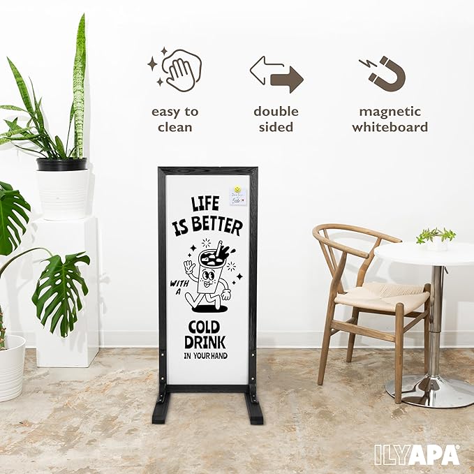 Ilyapa Large Whiteboard Sign - Free Standing Magnetic Sidewalk Sign - Outdoor Menu for Restaurant, Food Truck, Party, or Wedding - 42x18 Inch - Black