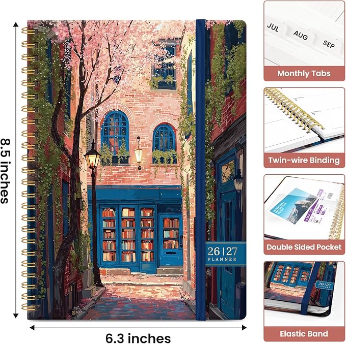 Planner 2026–2027, Academic Year Monthly & Weekly Calendar Book, Jul 2026–Jun 2027, Hardcover Organizer with Tabs, Student & Teacher Planner, 6.3" x 8.5", Cherry Lane
