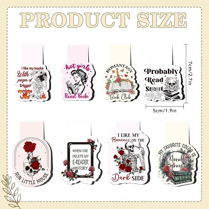 Dark Romance Magnetic Bookmarks: 8 Pcs Funny Magnet Book Page Markers for Reading, Spicy Fairytale Bookmark Clips, Gifts for Women Book Lovers Office School Supplies