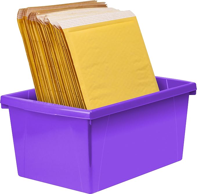 Storex 5.5 Gallon Storage Bin – Plastic Classroom Organizer for Books and Supplies, Violet, 1-Pack (61486C06C)