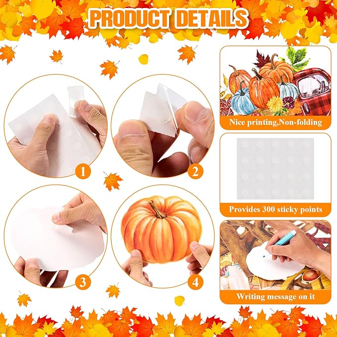 AmazingSpark 99 Pcs Fall Tree Bulletin Board Decorations with 300 Pcs Glue Points Autumn Thanksgiving Maple Leaves Pumpkin Acorns Cutouts Autumn Harvest Cutouts for School Classroom Wall Decoration