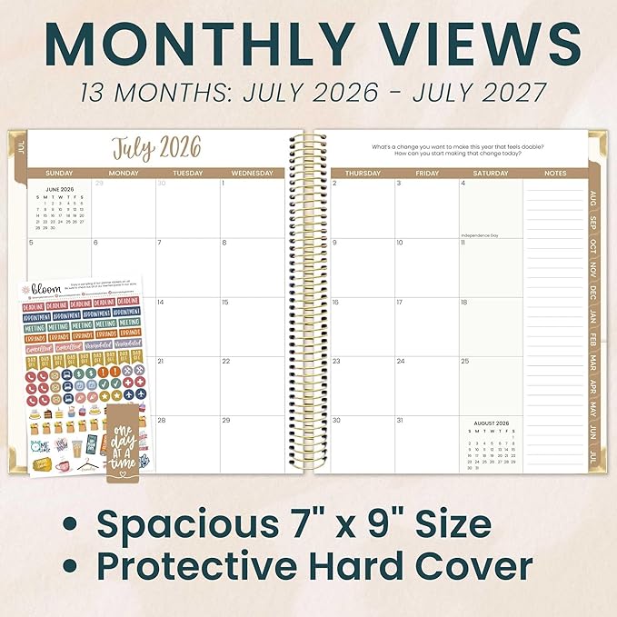 bloom daily planners 2026-2027 Hardcover Academic Year Goal & Vision Planner (July 2026 - July 2027) - 13 Months - Monthly & Weekly Calendar Agenda Organizer - 7.5" x 9" - Coastal Calm