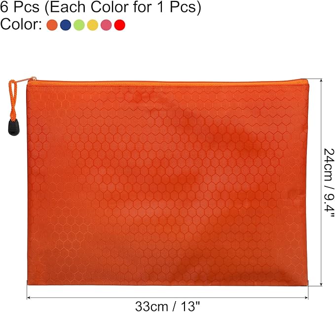 PATIKIL Waterproof Zipper Bags, 6 Pack A4 Pocket File Pouch Storage Accessory for Office Travel Supply, Multicolor
