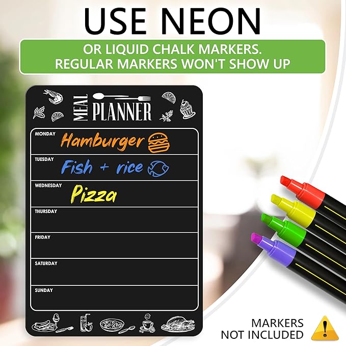 Weekly Dinner Menu Board for Kitchen A4-8.5x12 Black Magnetic Weekly Meal Planner for Fridge Dry Erase Weekly Menu Boards Magnetic Menu for Refrigerator Food Menu Boards Week Chalkboard Menu Board