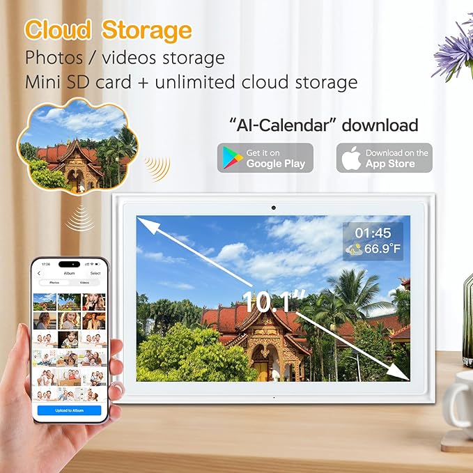 Digital Electric Calendar, 10.1" HD Wall Touch Screen calendars, Meal Planner, Family Duty Charts, to Do List, HD Smart home digital organizer, Interactive Electronic Calender, Built-in Digital Picture Frame Function