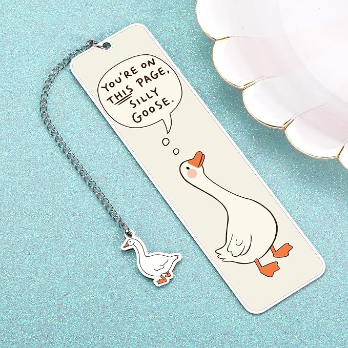 Cute Metal Bookmarks for Women Girls Kids Funny Book Lovers Gifts for Readers Book Lovers Women Book Marks for Reading Women Kids Girls Page Holders for Reading Silly Metal Beige Goose 2-Side
