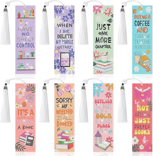 8 Pieces Christian Bible Verse Diamond Art Bookmarks 5d Christian Beaded Bookmark Acrylic Tassel Bookmark for DIY Making Beginners Adults Arts Craft Supplies (Book Lovers)