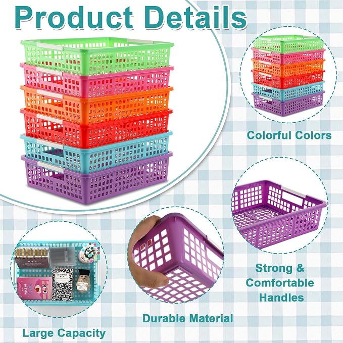 6 PCS Plastic Classroom Turn in Paper Trays Storage Bin Basket Organizers Holds 4A Paper File for School Teacher Supplies Classroom Office Home Organization and Storage Tray (Colorful)