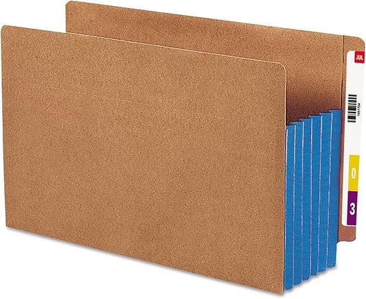 Smead End Tab Pocket, Reinforced Straight-Cut Tab, 5-1/4" Expansion, Extra Wide Legal Size, Redrope with Blue Gusset, 10 per Box (74689)
