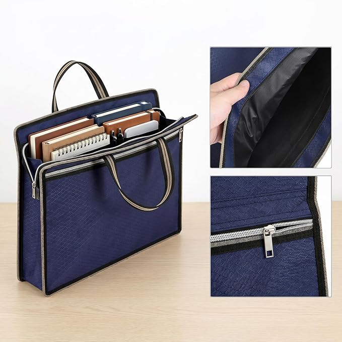 Folder Bag, Briefcase for Men, Document Bags with Zipper, Carrying Case with Handle,File Tote Bags for Laptop Files Book (38x30x7.5cm,Blue)
