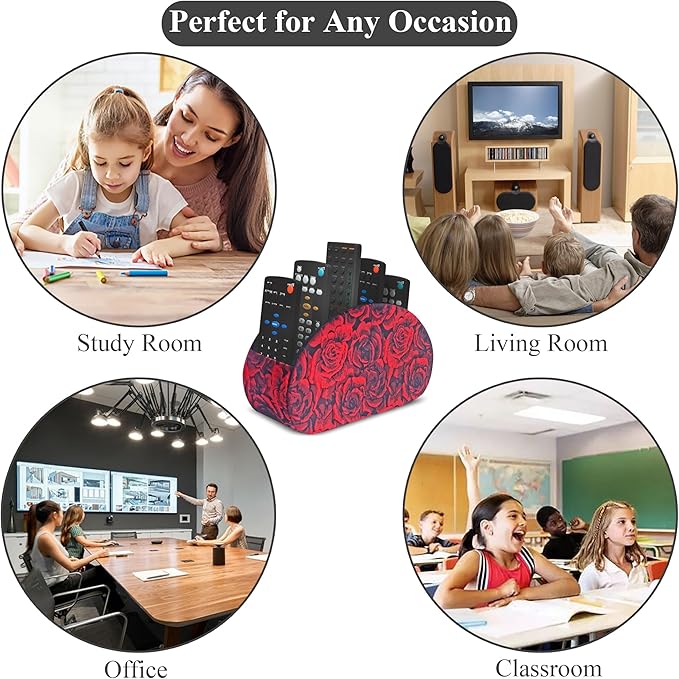 QIELIZI Remote Control Holder, PU Leather Remote Caddy Desktop Organizer with 5 Spacious Compartments for TV Remotes/Media Controllers/Office Supplies (1-3D Rose Red