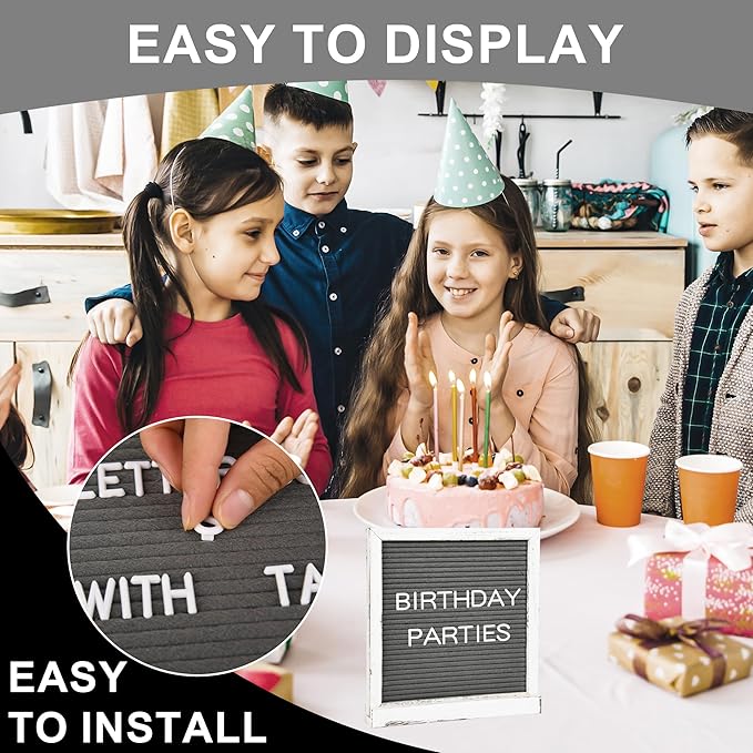 10" x 10" Double Sided Chalkboard Sign with Stand, Small Chalk Board Blackboard Wood Frame Felt Letter Board with 12 Chalk Markers and 340 Letters (White)