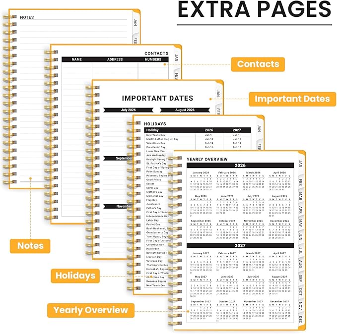 2026 Planner - Weekly and Monthly Planner, January 2026 to December 2026, Spiral Bound 2026 Calendar Planner Book, Inner Pocket, Perfect for Office Home School Supplies - A4 (8.5" x 11"), Yellow