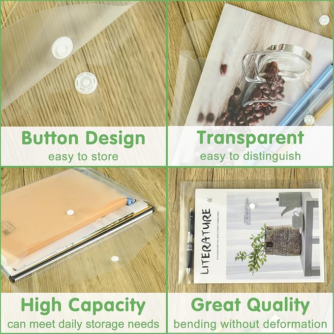 NACHLYNN 108 Pack Plastic Envelopes Poly Envelopes with Snap Closure A4 Size Clear Document File Folders Organizers Clear File for School Office Supplies