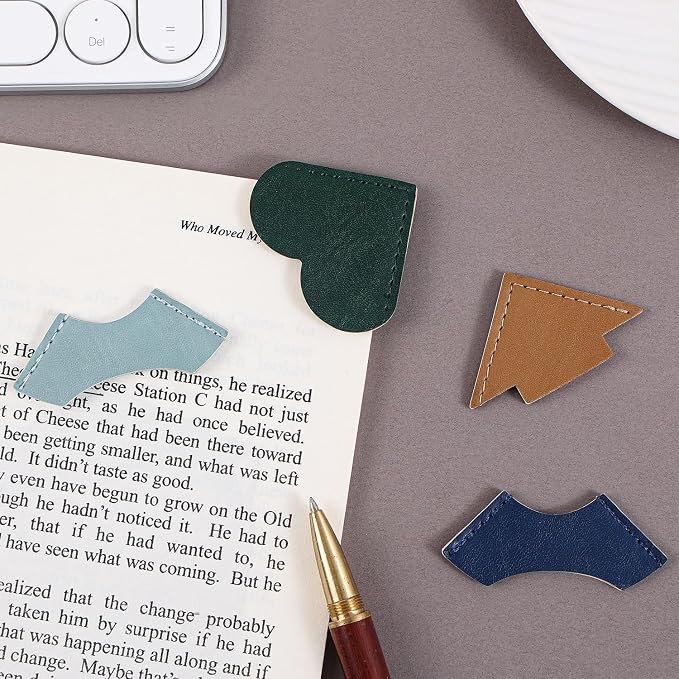 8 Pcs Colorful Geometric Vintage Leather Bookmarks, Stylish Corner Page Accessories, Retro Themed Book Page Holders, Durable Book Markers for Reading, Reading Gifts for Women Teens & Book Lovers