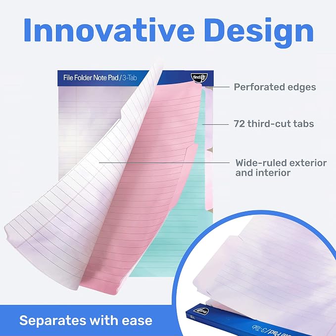 Find It File Folder Notepad - Pack of 72-9.5 x 12.5 Inch Notebook Organizer Folders for Filing, Document, and Clipboard Organization - Tie-Die
