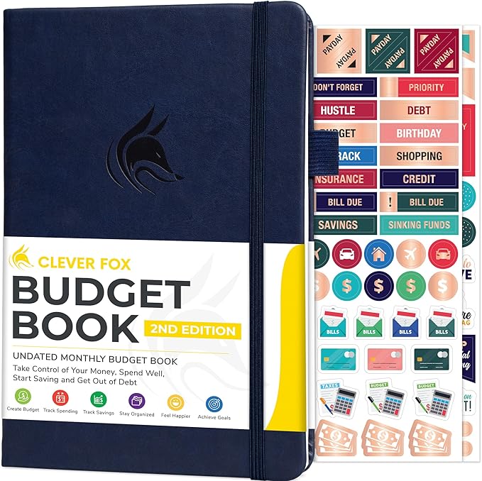 Clever Fox Budget Book 2.0 – Simple Budgeting Planner for Beginners – Financial Notebook with Money Spending, Debt & Bill Tracker (Dark Blue)