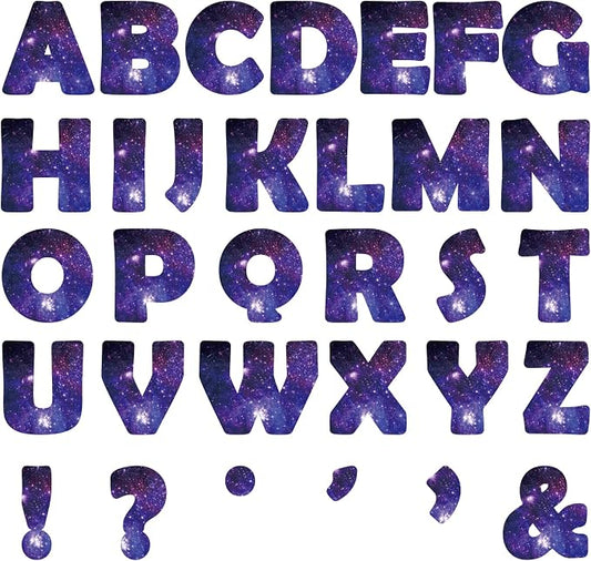 Qyeahkj 150 PCS Large 6" Font Bulletin Board Letters Outer Space Themed Punctuation Cutouts Combo Set Galaxy Letters Decoration Classroom Starry Sky Alphabet Poster for Home School Wall Display Decor