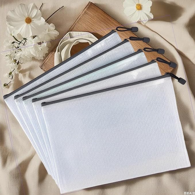 10 Pcs Grey Mesh Zipper Pouches