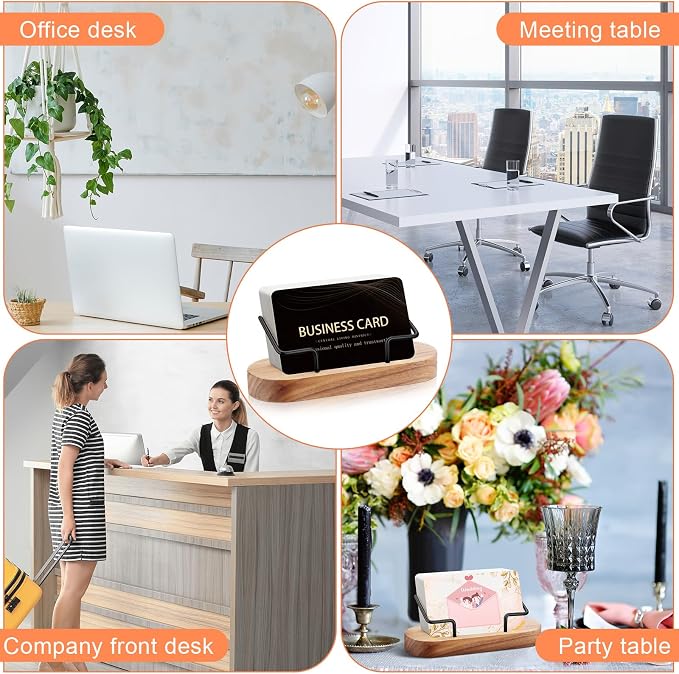 Amyhill 2 Pcs Wood Business Card Holder for Desk Wooden Business Card Display Stand Postcard Organizer for Office Home Desktop(Wood Color)