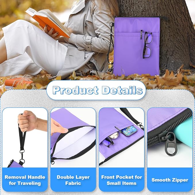 Book Sleeves with Zipper, Travel Book Protector Pouch for Paperbacks & Hardcover Books, Book Covers Bags Carry Case/Front Pocket & Handle Strap for Book Lovers Mother's Day (Purple, 2 Pcs)