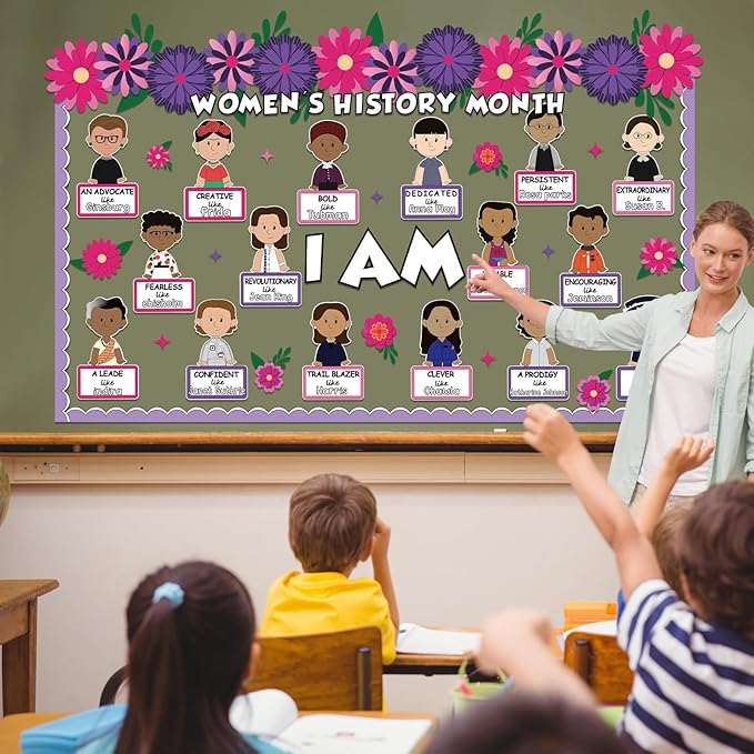 Naozinebi 87Pcs Women’s History Month Bulletin Board Decorations Inspirational Bulletin Board Set I Am Cutouts Decor Influential Women in History Cutouts for School Office Home Teacher Wall Supply