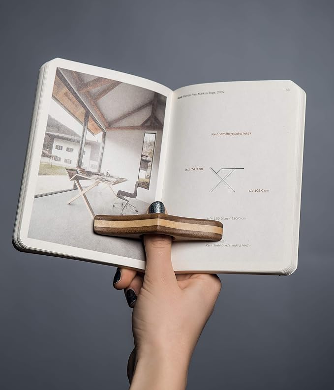 TILISMA Wooden Book Page Holder - Handmade Walnut Thumb Book Accessories - Reading Gadget to Read in Bed - Gifts for Book Lovers, Avid Readers, Bookworms, Librarians - Bookmark (Medium)