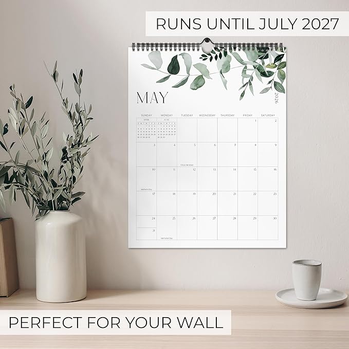 Aesthetic 2026-2027 Wall Calendar - Runs from January 2026 Until July 2027 - The Perfect Large Modern Greenery Calendar Planner for Easy Organizing