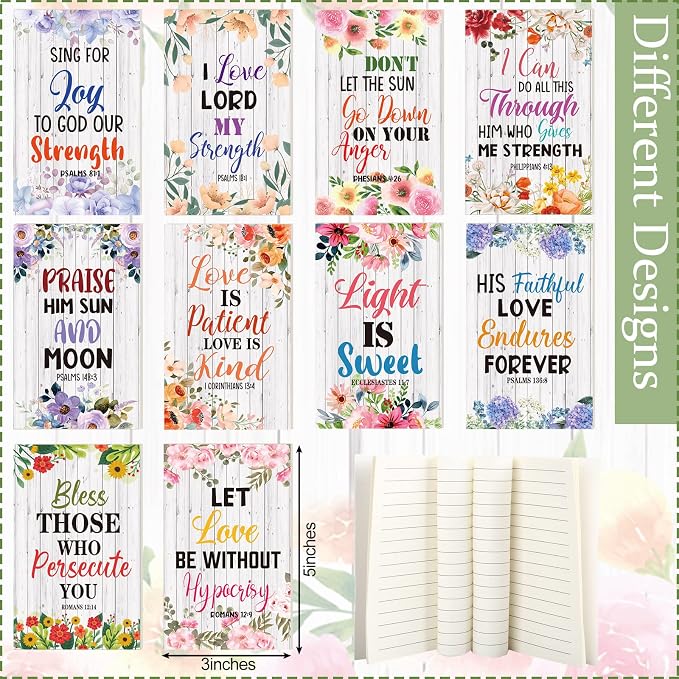 Sinmoe 120 Pcs Christian Bible Verse Sets Bulk Scripture Bookmarks Religious Ballpoint Pens Christian Notebooks & White Organza Bags for Church Wedding Women Men Party Favors Bible Study