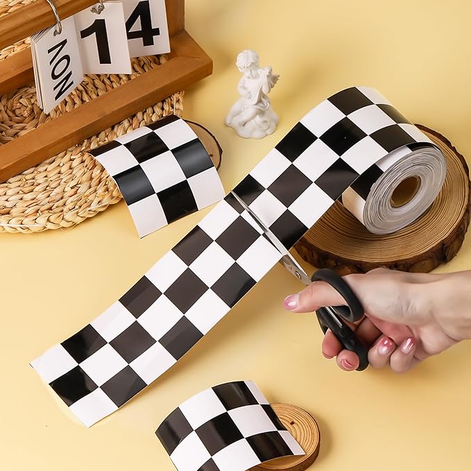 66 ft Black and white checkered flag bulletin board border Checkered die-cut border trim paper cutouts roll for Back to School Decoration Chalkboard Bulletin Board Window Wall Home Funny Decor