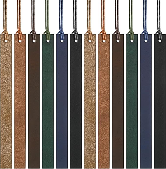 Kosiz 12 Pcs Leather Bookmarks Colorful Engravable Blank Leather Bookmarks Back to School Gifts for Men Women Teachers Students Book Lovers Reading Supplies(Vintage)