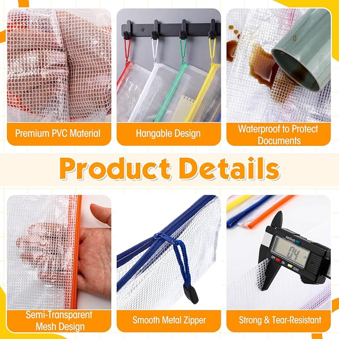 Handepo 1000 Pieces A6 Mesh Zipper Pouch Bulk, Pencil Storage Pouch Mesh Cosmetics Bag Waterproof Reusable Plastic File Folder Case for School Office Travel Supplies Organization, 10 Colors