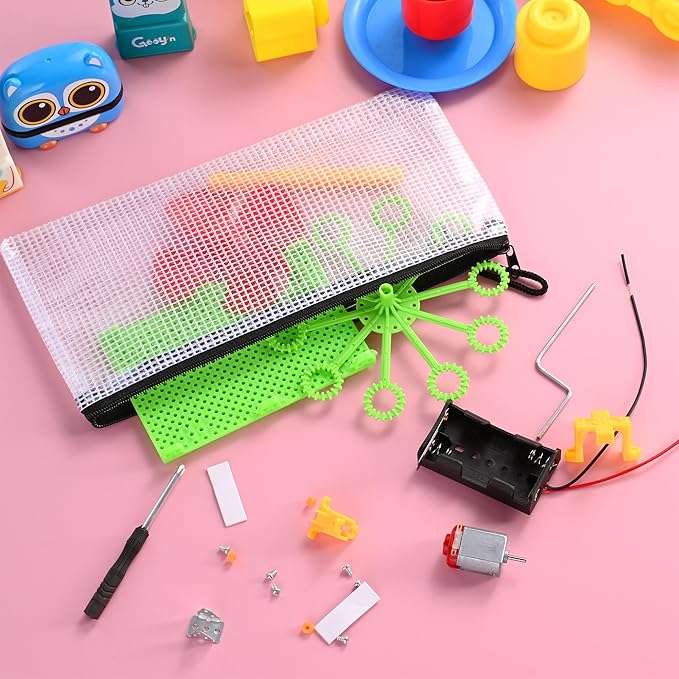 12 Pieces Clear Plastic Mesh Zip Pouch - Document Holder, Pencil Case, Waterproof Storage for Office Supplies, Bills, and Files.Black Zipper.