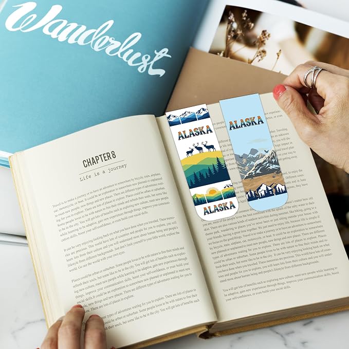 Alaska Souvenirs Magnetic Bookmarks, 30PCS Alaska Gifts Book Mark Clips with 15 Designs, Travel Souvenirs Gifts for Men Women Travelers Readers Office School Supplies
