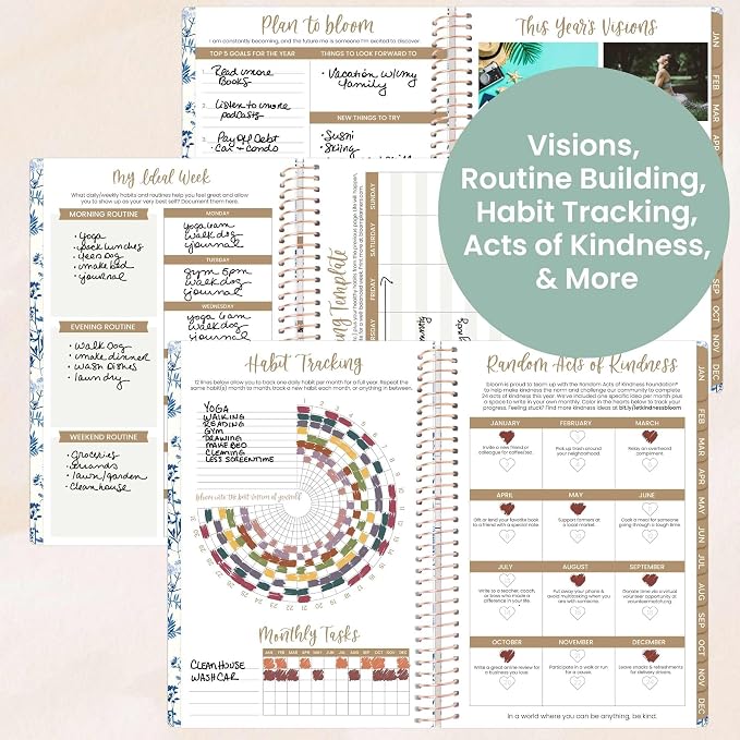 bloom daily planners 2026 Planner (January - December) Calendar Year Organizer - 5.5” x 8.25” - Weekly & Monthly Agenda Book with Stickers & Bookmark - Blue & White Floral
