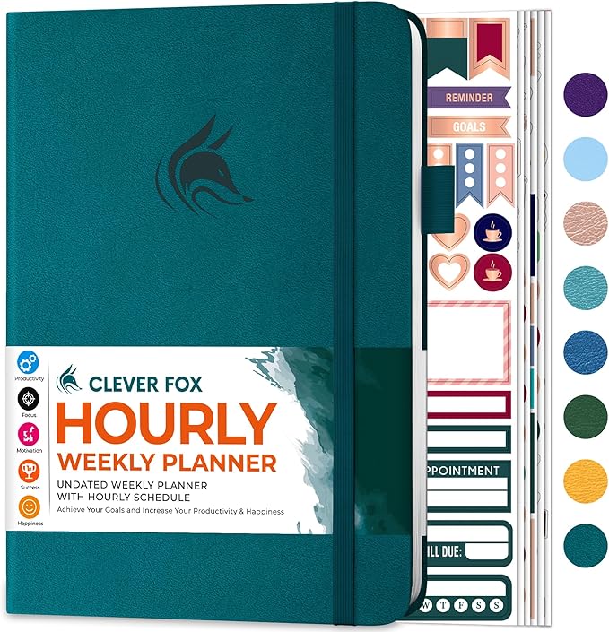 Clever Fox Planner Schedule – Undated Weekly & Monthly Life Planner with Time Slots, Appointment Book & Daily Organizer, A5 (Dark Teal)