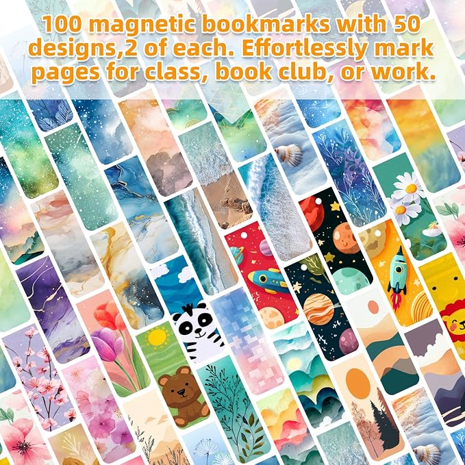 100 Pcs Magnetic Bookmarks Bulk, Cute Magnet Bookmark Page Clips - Magnetic Book Marks for Reading, Book Lovers, Teacher, Students, Women, Men – Party Favors, Teacher Gift, Bookmark Gift (Unique)