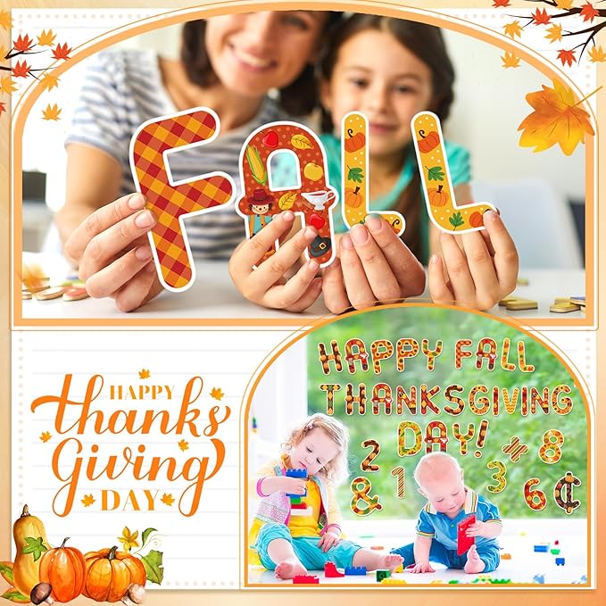 Faccito 231 Pcs Thanksgiving Letters Cutouts for Bulletin Board Decorations Fall Thanksgiving Letter Classroom Bulletin Board Set 4.3" 3.2" Turkey Alphabet Number Punctuation Accent School Decor