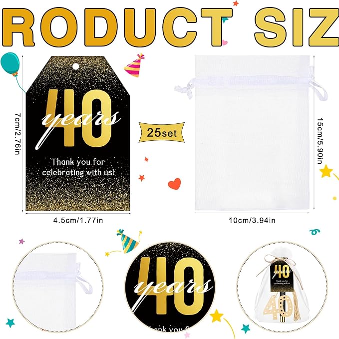 Spakon 25 Set 40th Birthday Party Favor for Guest Anniversary Party Favor Golden Birthday Bookmark Thanks Coming Pen with Tag Appreciation Gifts for Women Men Wedding Anniversary