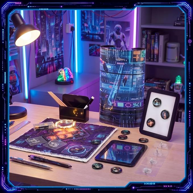 Kingdder 22 Pcs Cyber Theme Locker Accessories Kit Magnetic Refrigerator Magnets Mirror Whiteboard Pen Holder Hook Locker Wallpaper Rug Marker String Light for Back to School Party Decorations