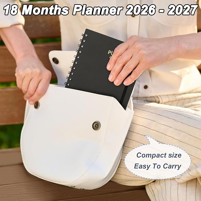 2026-2027 Weekly & Monthly Planner 5.6"x8.2", 18 Months Jul 2026–Dec 2027 Academic Agenda for School & Office, Waterproof PP Cover, Twin-Wire Binding, 100GSM Thick Paper, Black