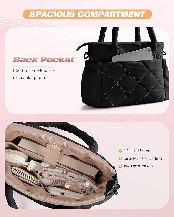 Marscamd Puffer Bible Bag with Crossbody Strap and Water Bottle Pockets, Quilted Bible Tote Church Bag for Women