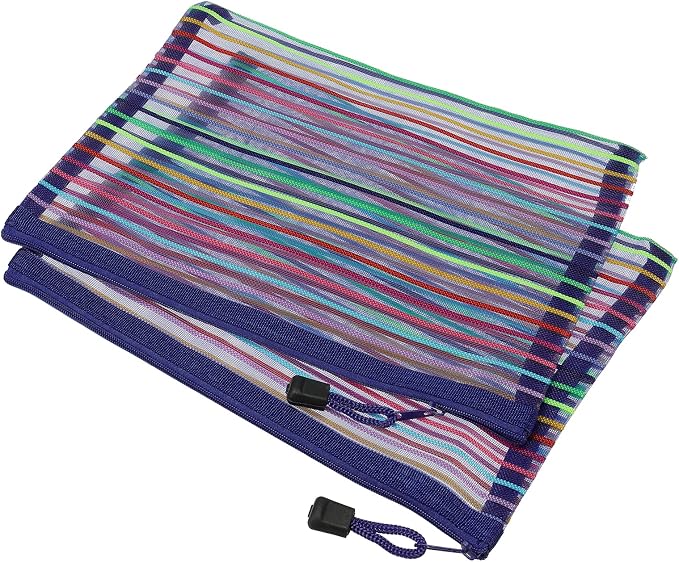 MECCANIXITY Mesh Zipper Pouches, A5 Colorful Pencil Case Document File Bags Storage Organizer for Office Supply Travel Accessory, Blue Pack of 6