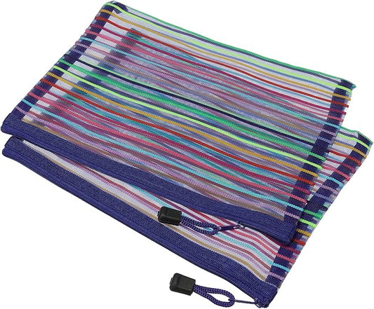 MECCANIXITY Mesh Zipper Pouches, A5 Colorful Pencil Case Document File Bags Storage Organizer for Office Supply Travel Accessory, Blue Pack of 6