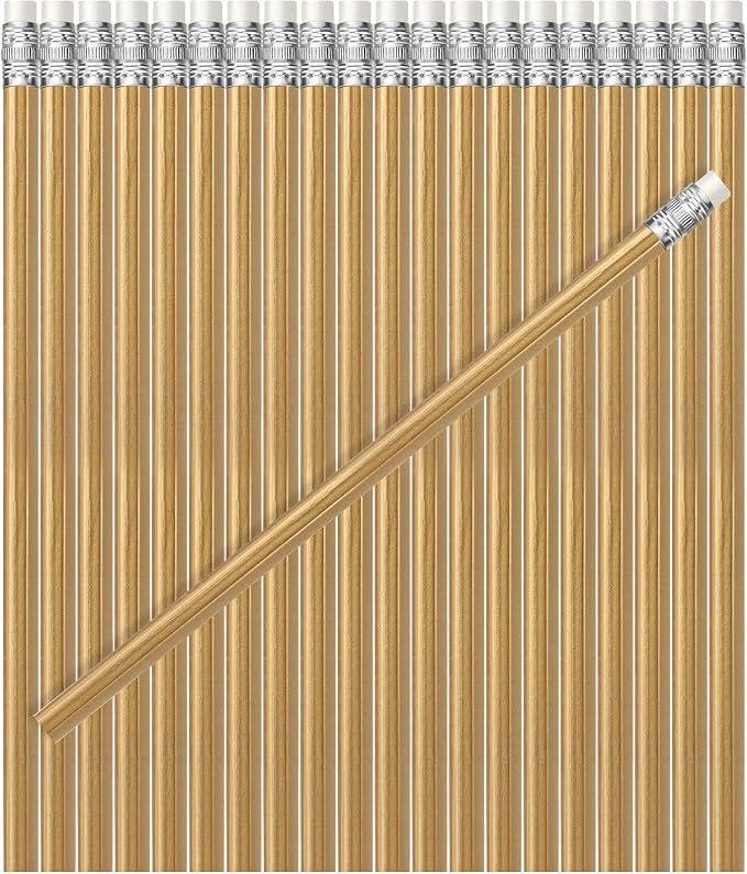 TecUnite 60 Pcs HB Pencils #2 Unsharpened Wood Cased Pencils with Eraser Pencil Cute Graphite No 2 Pen for Adults Gifts Exam School Office Sketching Learning (Gold Color, Silver)