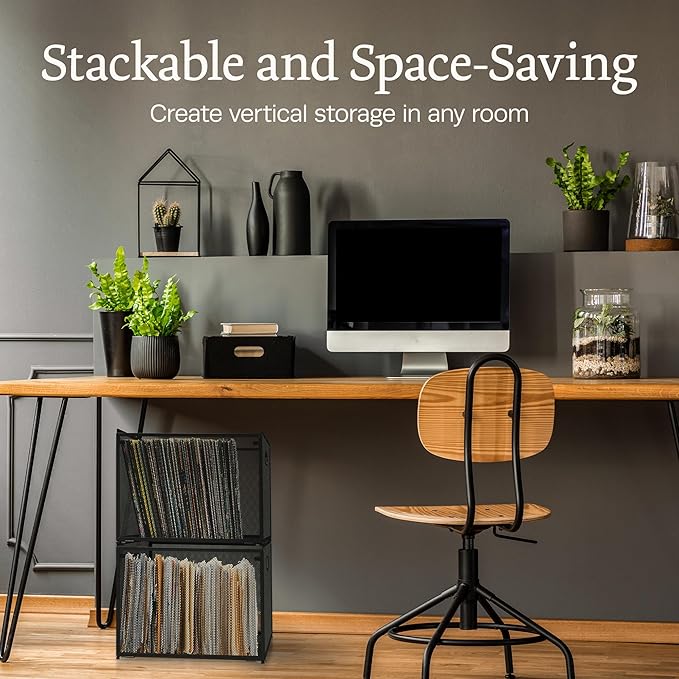 2 Pack Hanging File Box - Stackable Mesh File Folder Organizer with Handles, Fits Letter Size, Compatible with Kallax, Durable Metal File Organizer for Home Office Storage - 13.9"x12.3"x11.1"