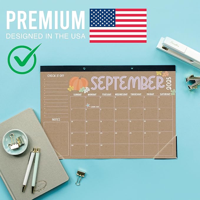 Hadley Designs Large Desk Calendar 2025-2026 - Desktop Calendar 2025, 18-Month Desk Calendars for Home, Office & Classroom, Cute Kraft Classroom Must Haves, Gifts for Coworkers, Teachers & Students